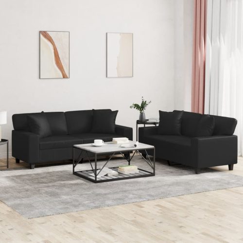 2-dijelni set sofa s jastucima crni od umjetne kože