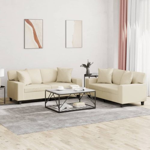 2-dijelni set sofa s jastucima krem od umjetne kože