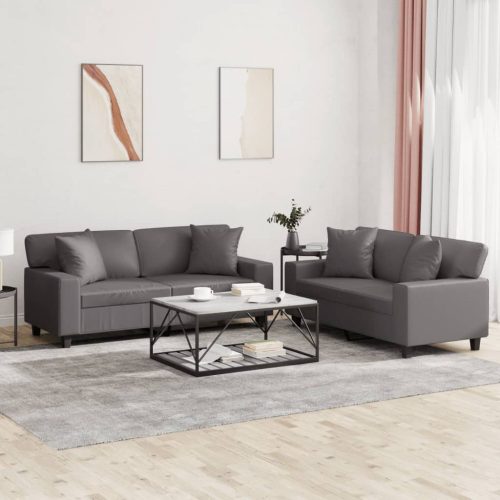 2-dijelni set sofa s jastucima sivi od umjetne kože