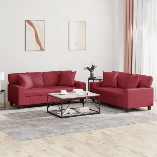 2-dijelni set sofa s jastucima boja vina od umjetne kože