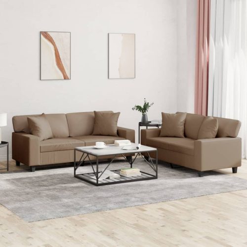 2-dijelni set sofa s jastucima boja cappuccina od umjetne kože