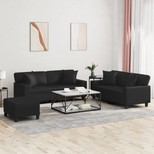 3-dijelni set sofa s jastucima crna od umjetne kože