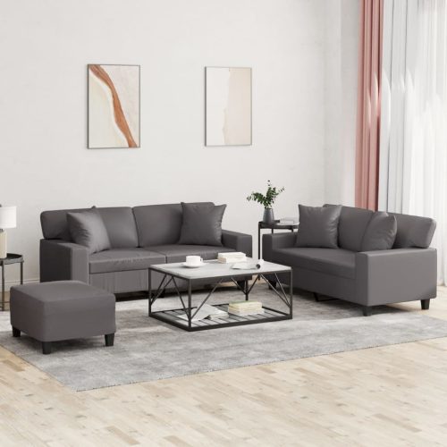 3-dijelni set sofa s jastucima sivi od umjetne kože