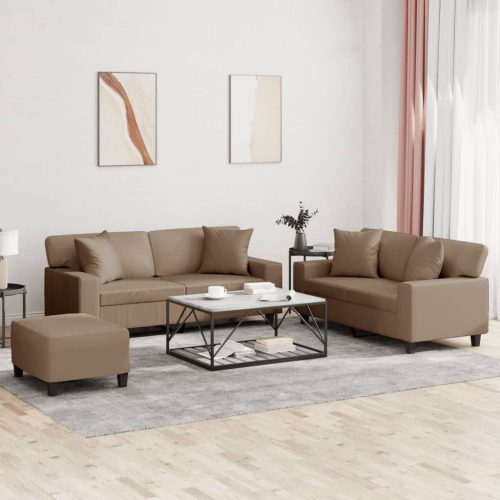 3-dijelni set sofa s jastucima boja cappuccina od umjetne kože