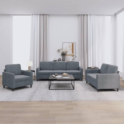 3-dijelni set sofa tamnosivi baršunasti