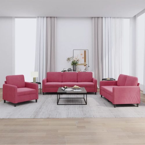 3-dijelni set sofa crvena boja vina baršunasti