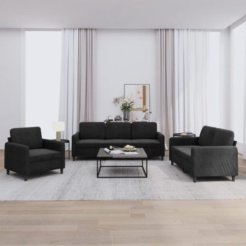 3-dijelni set sofa crni baršunasti