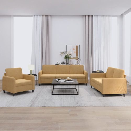 3-dijelni set sofa smeđi baršunasti