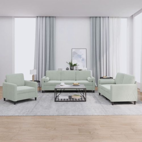 3-dijelni set sofa s jastucima svjetlosivi baršunasti