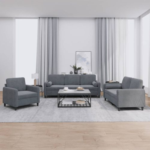 3-dijelni set sofa s jastucima tamnosivi baršunasti