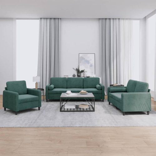 3-dijelni set sofa s jastucima tamnozeleni baršunasti