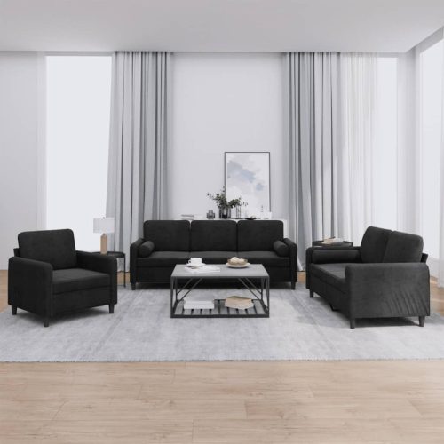 3-dijelni set sofa s jastucima crni baršunasti