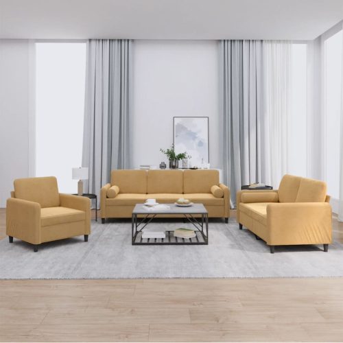 3-dijelni set sofa s jastucima smeđi baršunasti