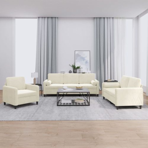 3-dijelni set sofa s jastucima krem baršunasti