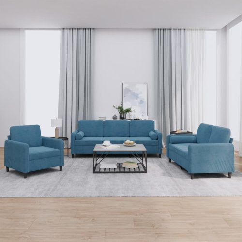 3-dijelni set sofa s jastucima plavi baršunasti