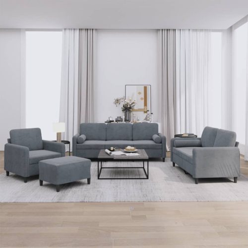 4-dijelni set sofa s jastucima tamnosivi baršunasti