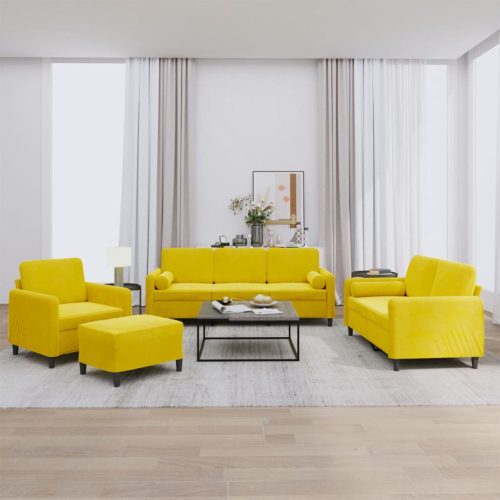 4-dijelni set sofa s jastucima žuti baršunasti