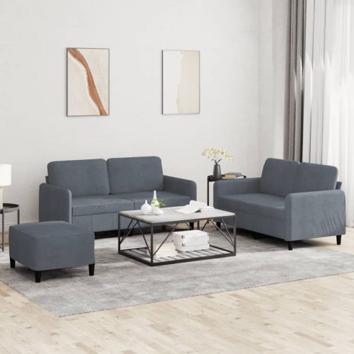 3-dijelni set sofa tamnosivi baršunasti