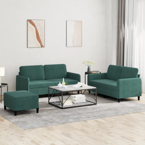 3-dijelni set sofa tamnozeleni baršunasti