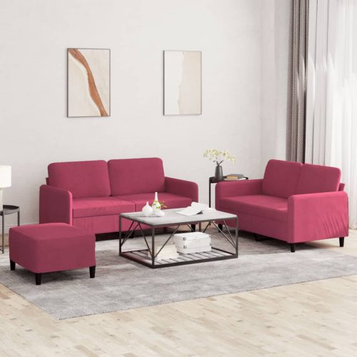 3-dijelni set sofa crvena boja vina baršunasti