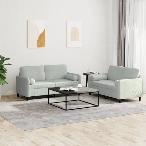 2-dijelni set sofa s jastucima svjetlosivi baršunasti