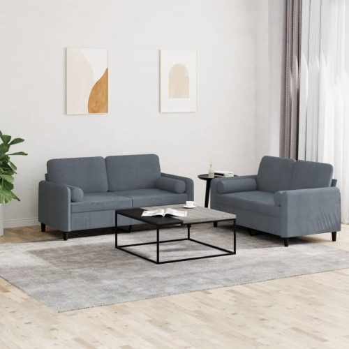 2-dijelni set sofa s jastucima tamnosivi baršunasti