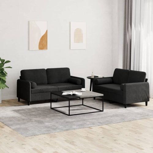 2-dijelni set sofa s jastucima crni baršunasti