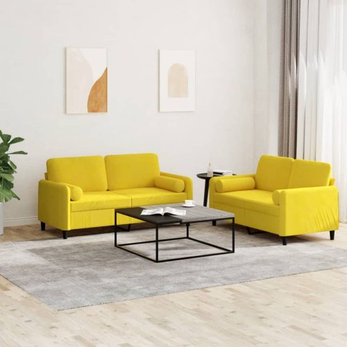 2-dijelni set sofa s jastucima žuti baršunasti