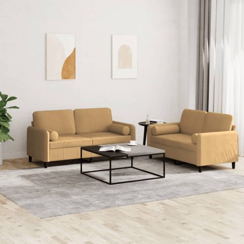 2-dijelni set sofa s jastucima smeđi baršunasti