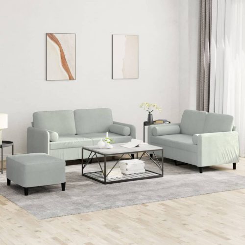 3-dijelni set sofa s jastucima svjetlosivi baršunasti