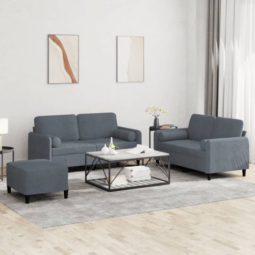 3-dijelni set sofa s jastucima tamnosivi baršunasti