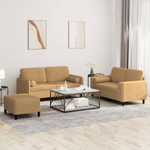 3-dijelni set sofa s jastucima smeđi baršunasti