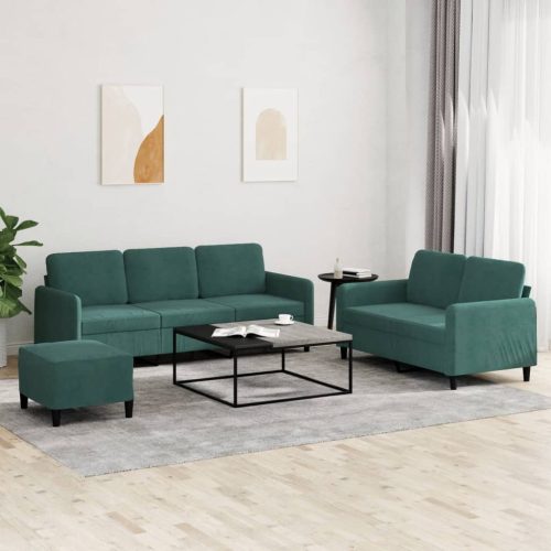 3-dijelni set sofa tamnozeleni baršunasti