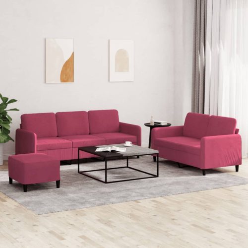 3-dijelni set sofa crvena boja vina baršunasti