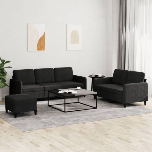 3-dijelni set sofa crni baršunasti