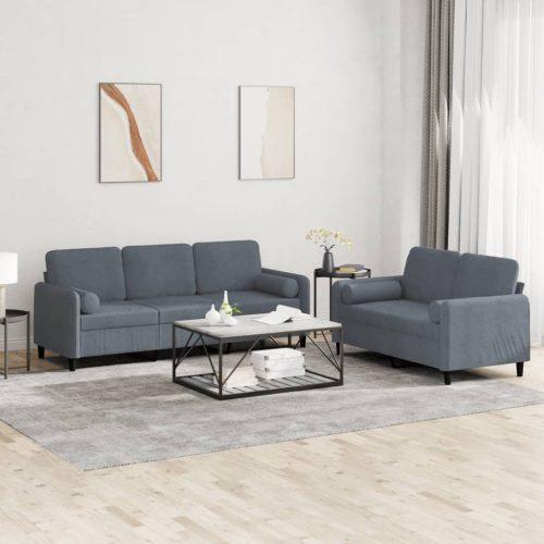 2-dijelni set sofa s jastucima tamnosivi baršunasti