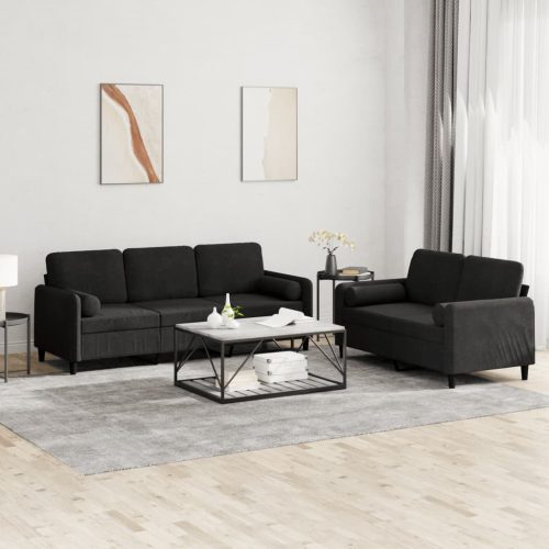 2-dijelni set sofa s jastucima crni baršunasti