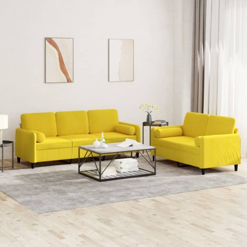 2-dijelni set sofa s jastucima žuti baršunasti