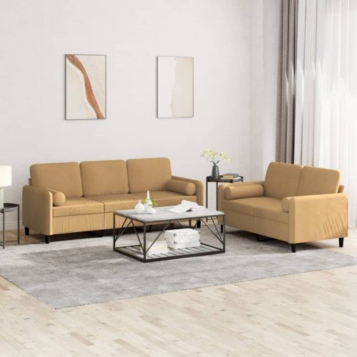 2-dijelni set sofa s jastucima smeđi baršunasti