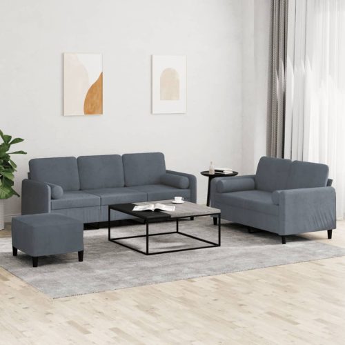 3-dijelni set sofa s jastucima tamnosivi baršunasti