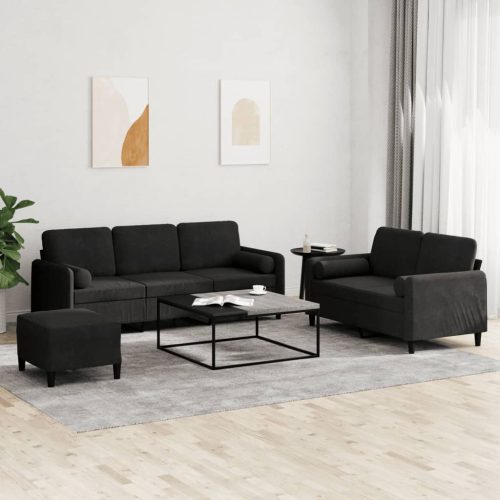 3-dijelni set sofa s jastucima crni baršunasti