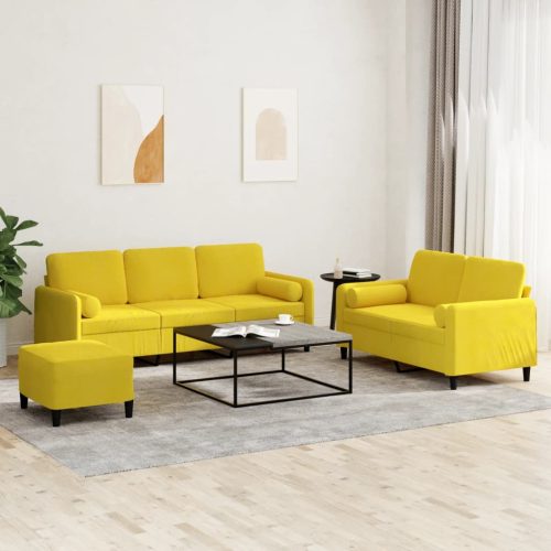 3-dijelni set sofa s jastucima žuti baršunasti