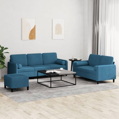 3-dijelni set sofa s jastucima plavi baršunasti