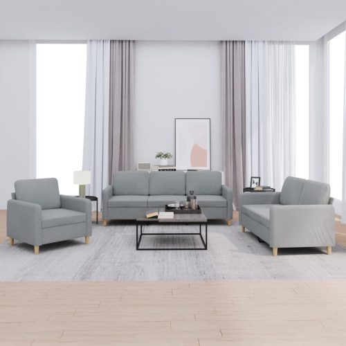 3-dijelni set sofa s jastucima svjetlosivi od tkanine