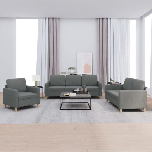 3-dijelni set sofa s jastucima tamnosivi od tkanine