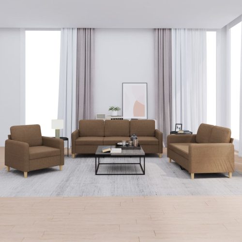 3-dijelni set sofa s jastucima smeđi od tkanine