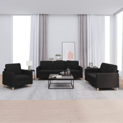 3-dijelni set sofa s jastucima crni od tkanine