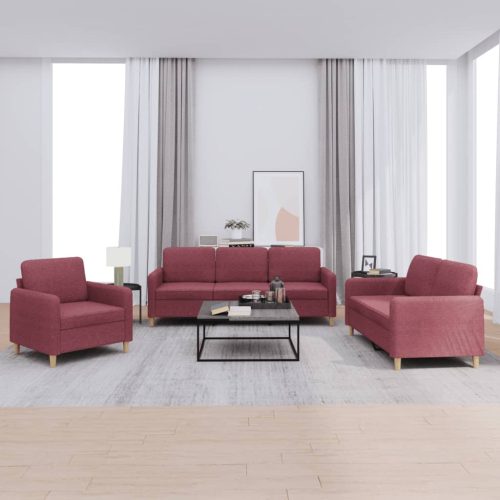 3-dijelni set sofa s jastucima crvena boja vina od tkanine