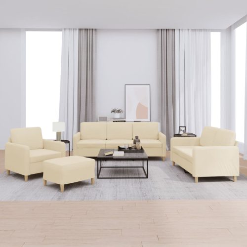 4-dijelni set sofa s jastucima krem od tkanine