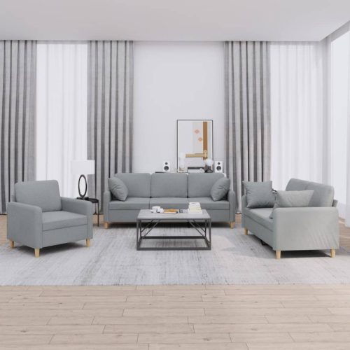 3-dijelni set sofa s jastucima svjetlosivi od tkanine